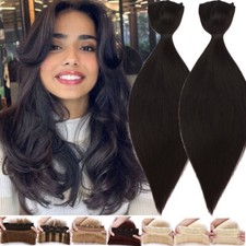 Clip In Real Human Hair Extensions Hairpiece 3/4 Full Head Brown Long One Piece