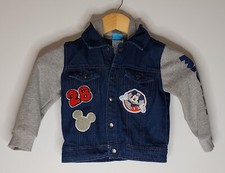 Disney Mickey Mouse Jean Jersey Jacket Size 4T Hooded Embellished With Patches