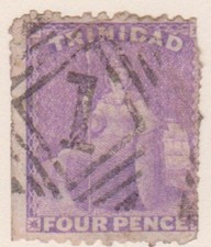 (F197-18) 1860-72 Trinidad 4d four pence violet stamp (R)