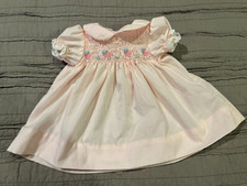 Baby Girl's Vtg POLLY FLINDERS Pink Smocked Baby Carriage Dress Size 6-12 mos