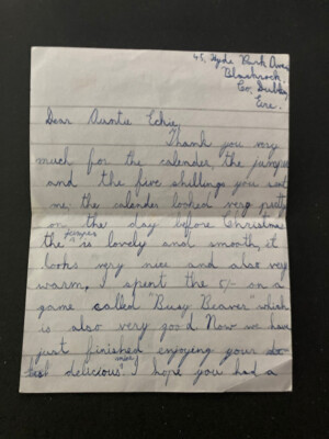 Vintage Weihnachts-Dankesbrief von Kind Jonathon an Tante Eckie Dublin
