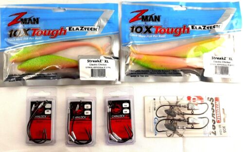 Zman STREAKZ XL 8" 10 X TOUGH  Elaztech Soft Plastic &TT Chinlock 8/0 & SEEKERZ - Photo 1 sur 6