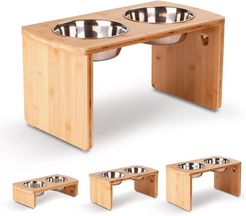 Elevated Dog Bowls, Bamboo Raised Large: 10'' Tall-48oz Bowl, Natural