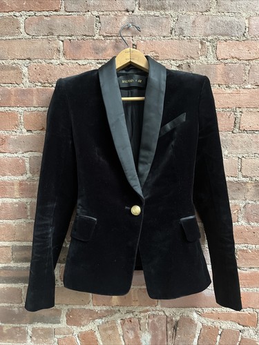 balmain X H&M Women’s Smoking Jacket, Sz 34 EUR 4 US, Black Velvet 100% Cotton - 第 1/10 張圖片