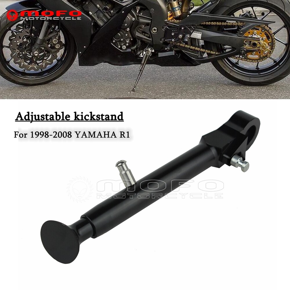 Black CNC Adjustable Kickstand For YAMAHA YZF R1 1998-2008 Side