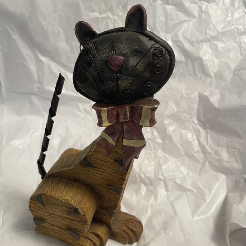 Vintage 9 Zoll Kätzchen Katze MCM Figur Harz Metall Holz Bauernhaus Landhaus süß Dekor - Bild 9 von 9