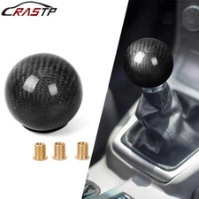 Car Gear Shift Knob Shifter Lever Round Ball Shape Carbon Fiber With Adapters