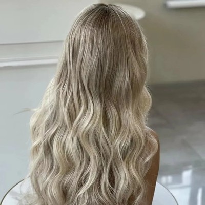 Ombre Ash Brown to Platinum Blond Wave 100% Human Hair Wig 13x4 Lace Front Wigs