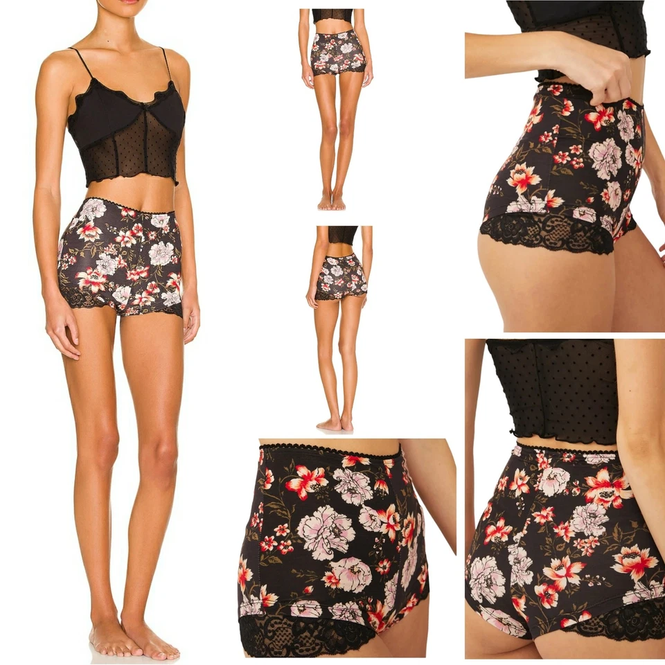 БЕСПЛАТНЫЕ ЛЮДИ Oh La La Booty мальчик короткие цветочные нахальные трусики желтые майки XS новый - Изображение 4 из 4