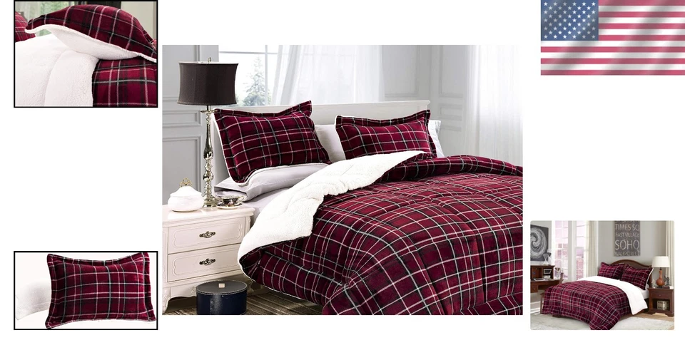 Плюшевый тяжелый King/Cal King клетку микро замши одеяло комплект - тепло и стиль - Изображение 2 из 4