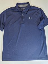 Under Armour Polo Shirt Mens 2XL Blue Striped HeatGear Golf Performance