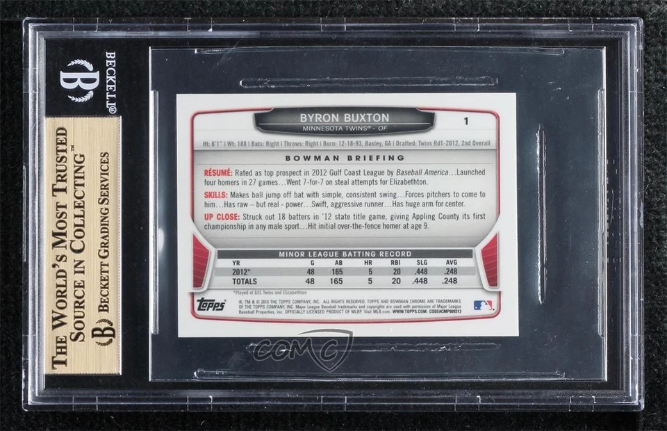 2013 Bowman Chrome Minis Byron Buxton #1 BGS 9.5 GEM MINT - Image 2 of 2