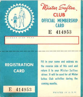Mister Softee Club Official Membership Card E 414953 1950s Ice Cream