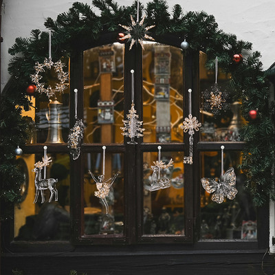 Christbaum Acryl Ornamente Set klar transparent mit Glitzer Akzent