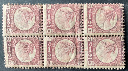 QV GB 1870 6er Block 1/2d tiefrosenrot Briefmarken Platte 10 postfrisch Falz