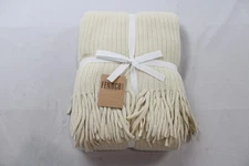 Fennco Styles Home Decor Faux Cashmere Soft Cozy Throw Blanket AP2 Ivory 50"x60"