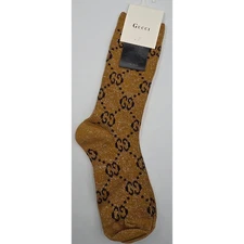Gucci GG Logo Glitter Socks Gold Black Regular Crew Sparkley Metallic NEW