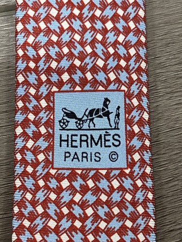 Hermes Paris Silk Men's Neck Tie Red and Blue Made In France - Picture 5 of 8