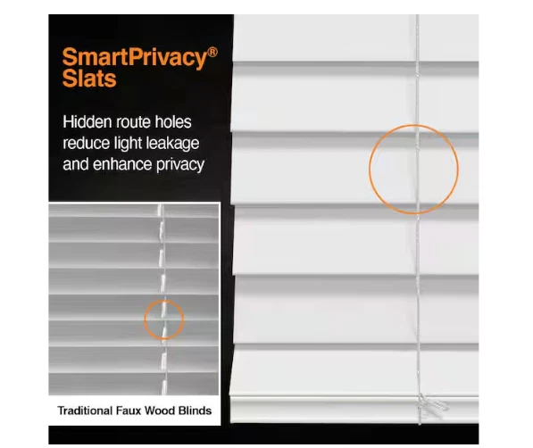 Persianas blancas inalámbricas premium imitación madera con listones de 2,5 pulgadas - 31,25" W x 48" L Foto 3 de 4