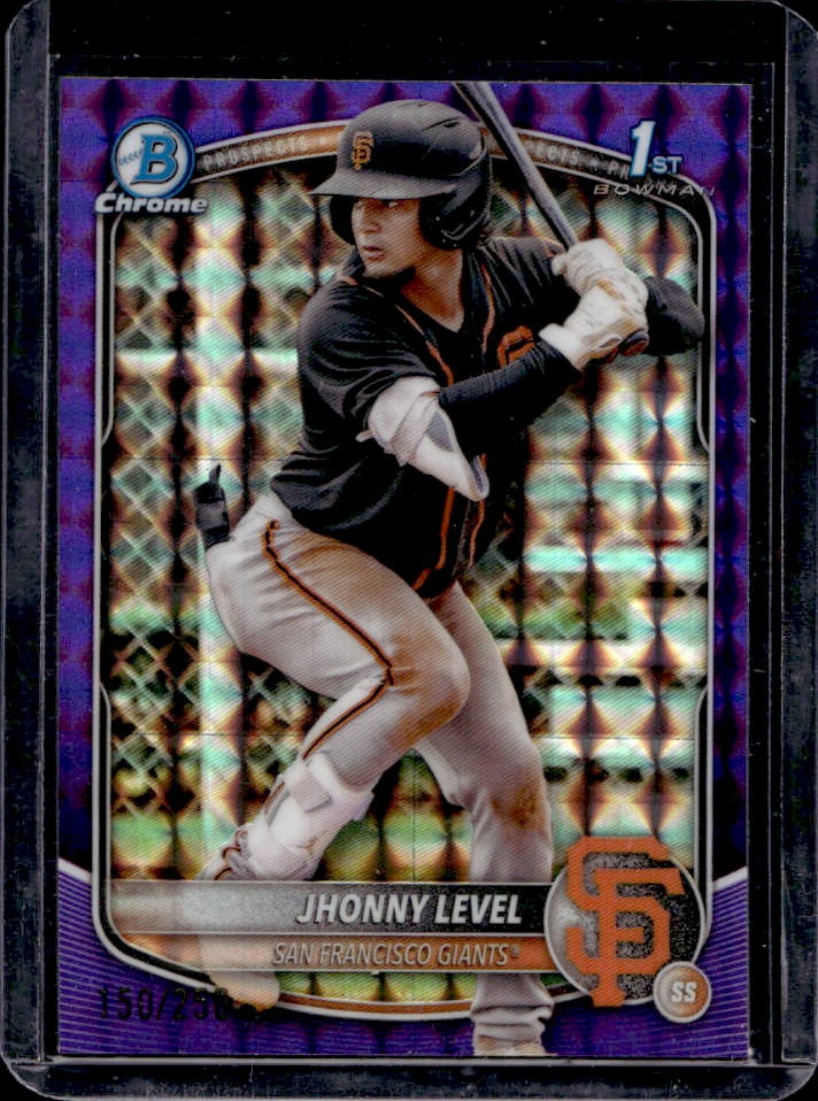 2025 Bowman Jhonny Level Chrome Purple Geometric Refractor 1st #/250 Giants