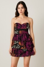 Forever 21 VTG Y2K Butterfly Print Chiffon Tiered Ruffle Dress Fairy Glam Large