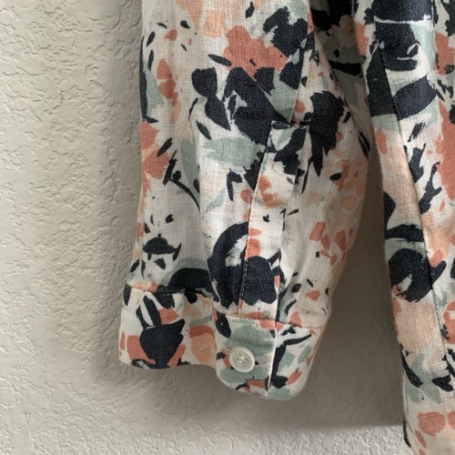 Lafayette 148 Linen Shirt Womens L Floral Button Up Long Sleeve Preppy - Picture 11 of 15