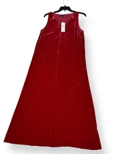 Eileen Fisher The System Velvet Dress Midi V Neck Sleeveless Red Size XS NWT