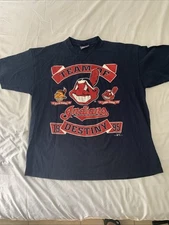 Vintage Lee Sport Cleveland Indians T Shirt 1995 Team of Destiny Chief Wahoo 2XL