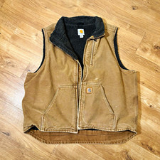 Carhartt Men  s XL Brown Sherpa Lined Full Zip Workwear Vest w/ Pockets
