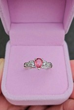 women's 9ct WHITE GOLD RUBELITE &   DIAMOND RING