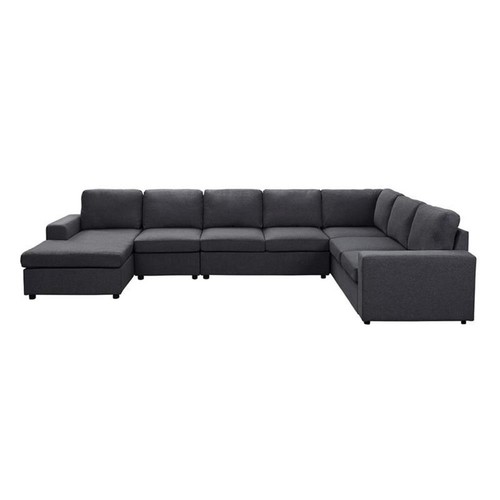 Hayden Modular Sectional Sofa with Reversible Chaise in Dark Gray Linen Fabric - Picture 3 of 4