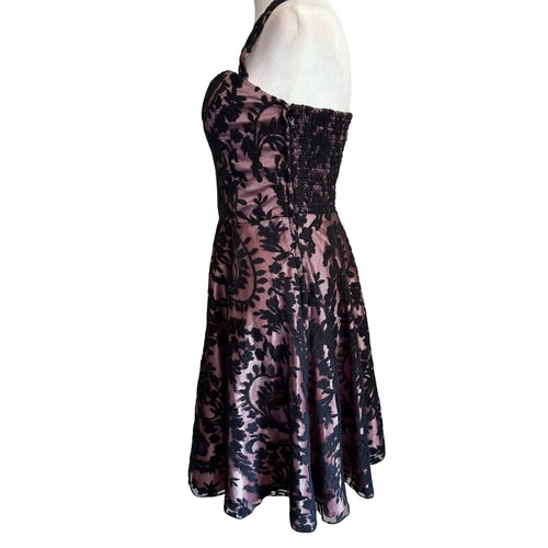 Betsey Johnson Gr. 4 Vintage schwarz Spitze Neckholder mit rosa Satinfutter Partykleid - Bild 6 von 9