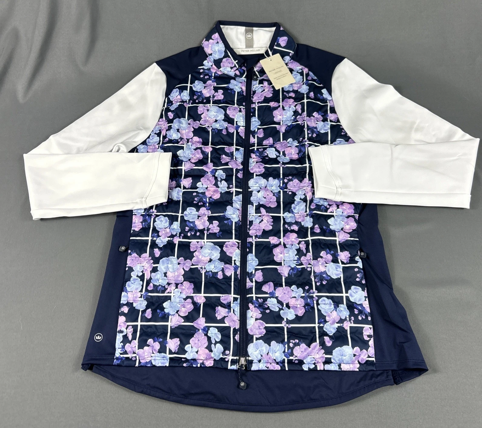 Peter Millar Womens Golf Jacket Merge Hybrid Floral Print Large Navy MSRP $230