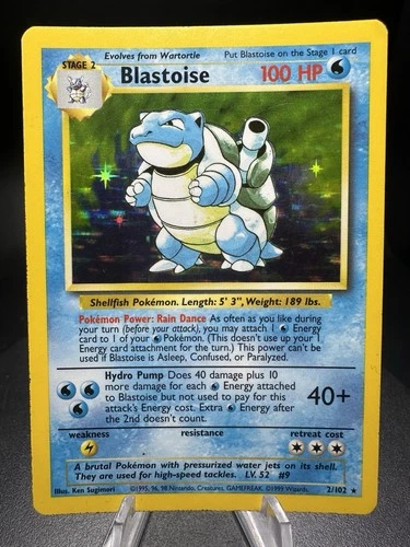 Pokémon Blastoise 002/102 Base Set Unlimited Holo Rare Vintage 1999 WOTC LP ++