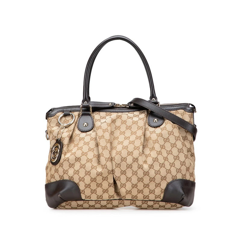 Gucci GG Canvas Sukey Tote Shoulder Bag Beige Tan Brown Leather | eBay