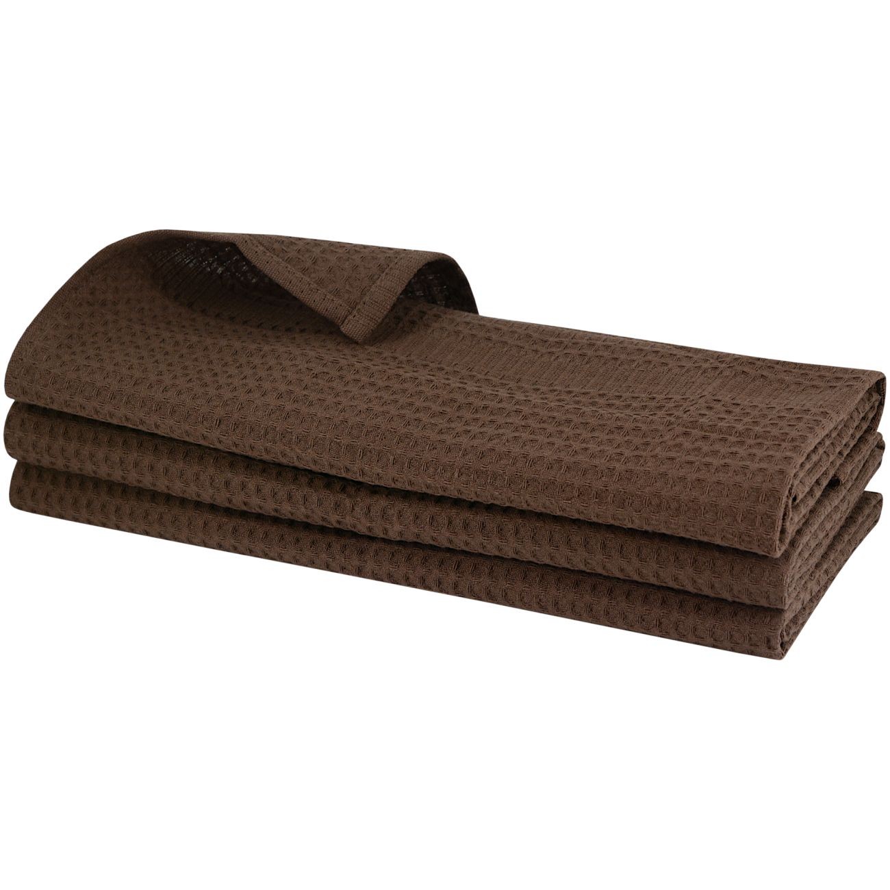 SET ANGEBOT 3x Waffelpique-Geschirrtücher 100 % Baumwolle dunkelbraun Handtuch