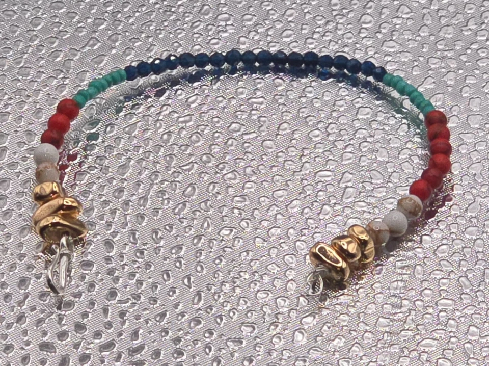 Unikat Armband 925 S Draht Hämatit vergoldet Howlith Türkis Jaspis Blau 18,1 cm - Bild 2 von 4