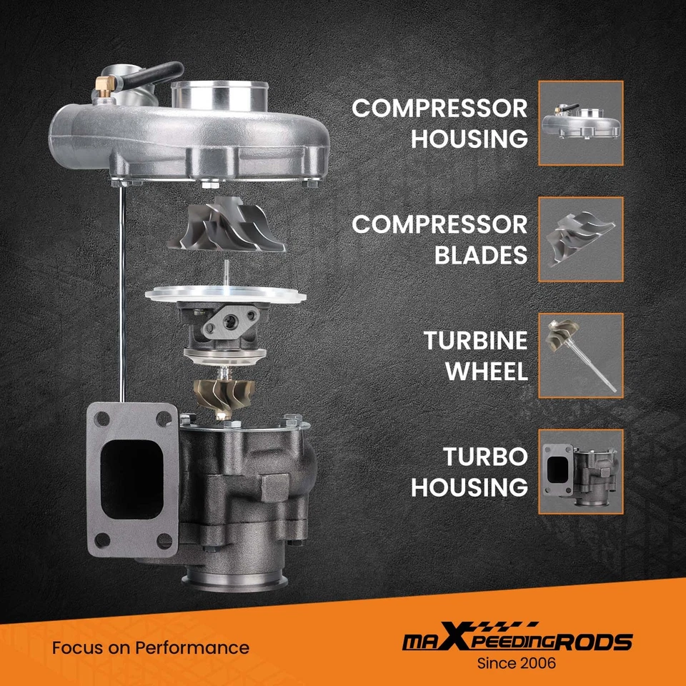 Turbocompresor T3 T04E V-BAND Turbo .63 A/R 74.2 Trim Internal Wastegate 420+ HP Foto 4 de 4