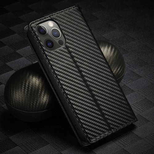 Carbon Flip Leather Wallet Card Case For iPhone 15 Pro Max 14 13 12 11 SE 7 8 XR - Picture 2 of 14