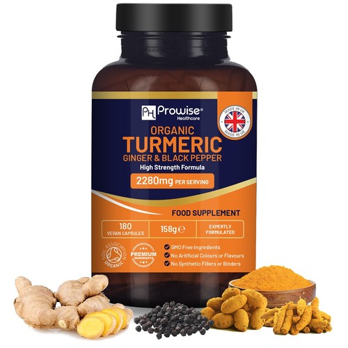 ✅Organic Turmeric 2280mg 180 Vegan Capsule With Ginger Black Pepper Curcumin UK✅ - Picture 2 of 9