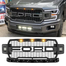 For 2018 2019 2020 Ford F150 Raptor Style Front Bumper Grille Mesh w/LED Letter
