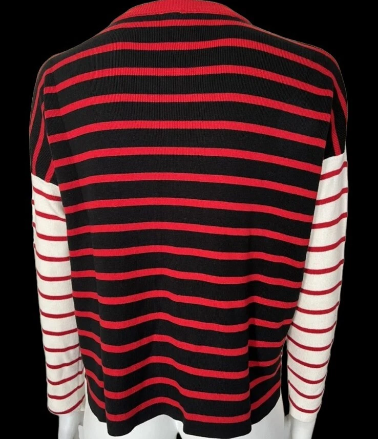 CAbi Pocket Pullover S Small Red White Striped Long Sleeve Cropped