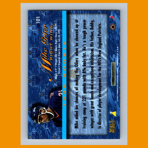 Tarjeta de hockey Mike Grier RC #101 1996 Select Certified Edmonton Oilers NHL CASI NUEVA - Imagen 2 de 3