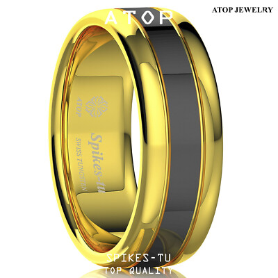 8mm Black Plated Metal Tungsten Ring Wedding Band Bridal ATOP Mens Jewelry