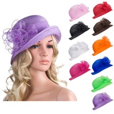 Solid Color Womens Summer Organza Bowler Sun Hat Kentucky Derby Tea Party A267
