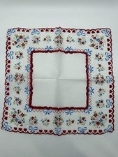Vintage Valentine's Day Hearts Hankie Scarf Red Blue Pink 12.5 Handkerchief