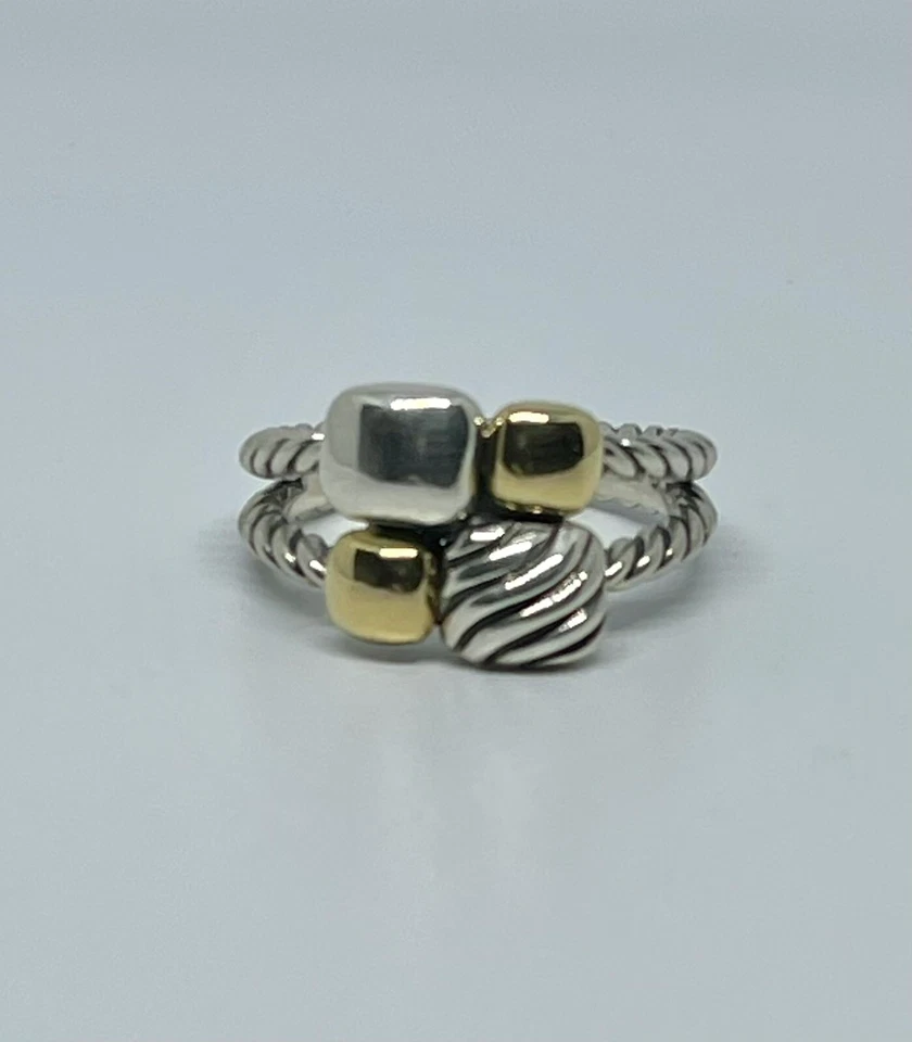 Anillo David Yurman Dos Tonos Chiclet Mosaico Pequeño Plata Y Oro 18k Talla 6.5