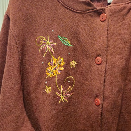 Hartfield autumn leaves sweatshirt cardigan embroidered foliage XL Fall Snap Up - Picture 2 of 5