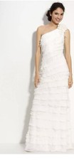 NWT Tadashi Shoji One Shoulder Layered Chiffon Gown Ivory Size 6