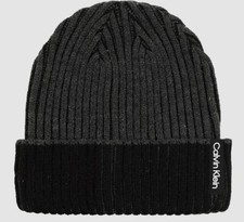  40 Calvin Klein Men's Gray Black Knit CK Hat Cap Logo Beanie Winter One Size